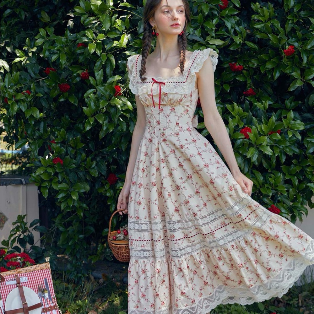 Lacemade red garnet lace floral dress XL